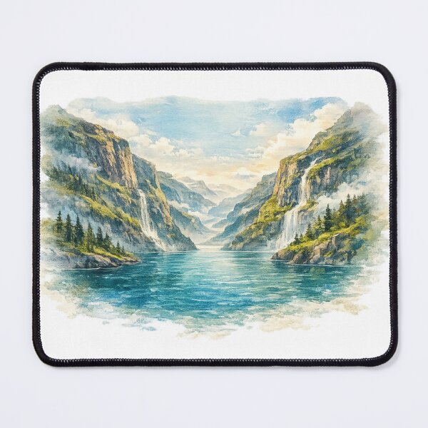 Item preview, Watercolor Norwegian Fjords Nature Landscape Art designed and sold by NovaMoodCo.