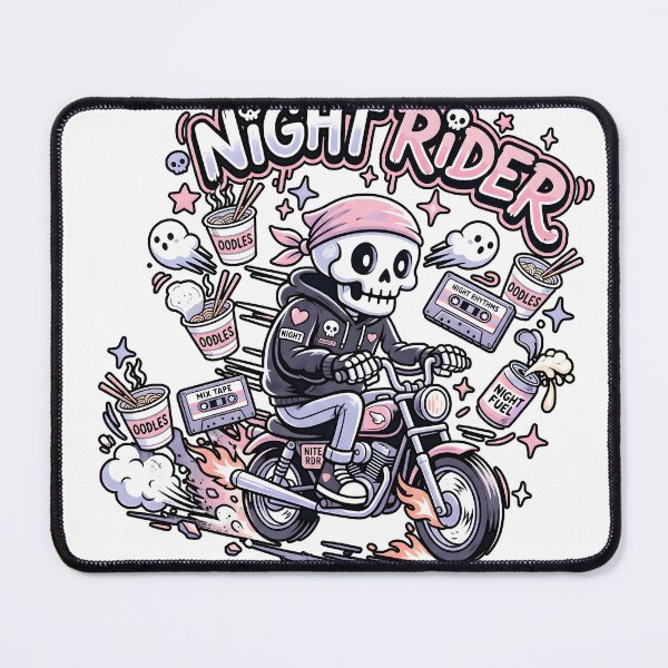 Item preview, Skeleton Riding Motorcycle Night Rider Retro Ramen and Cassette Tape designed and sold by MisteryDesigner.