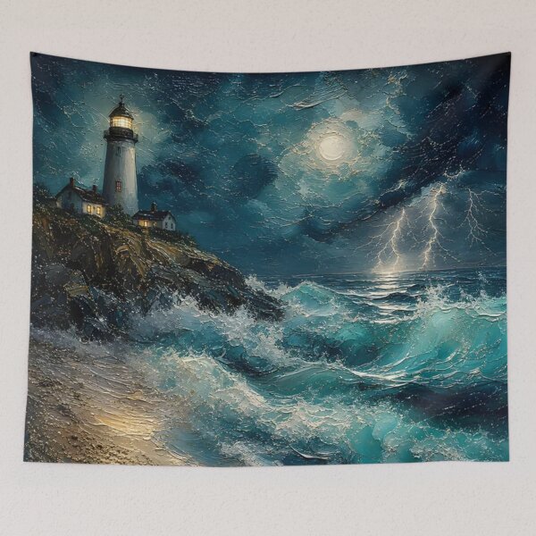 Item preview, Stormlit Lighthouse Over Turquoise Waves designed and sold by Pioneer Spirit Market.