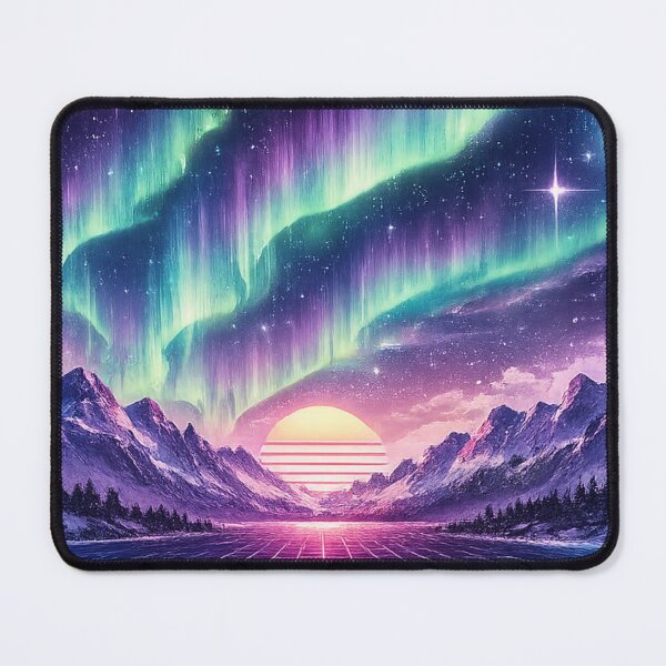 Item preview, Retro Synthwave Northern Lights Norway Mountain Design designed and sold by NovaMoodCo.