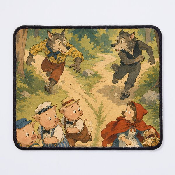 Item preview, The Three Little Pigs Meet Little Red Riding Hood | Big Bad Wolf Fairy Tale Illustration designed and sold by Extravanganzza.