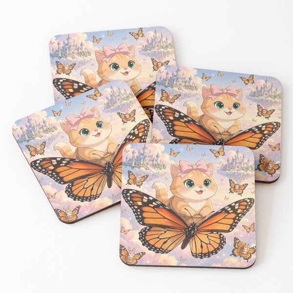 Item preview, Kitten Riding Giant Butterfly to Castles designed and sold by Moody Vibes Studio.