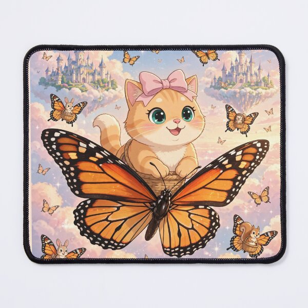 Item preview, Kitten Riding Giant Butterfly to Castles designed and sold by Luna's World - Moody Vibes Studio.