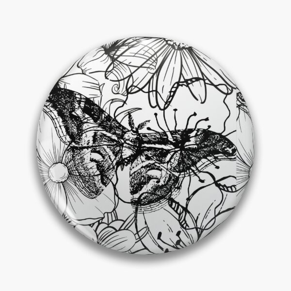 Item preview, Detailed Moon Moth and Wildflowers Aesthetic Ink Sketch designed and sold by DreamyBrushArt.