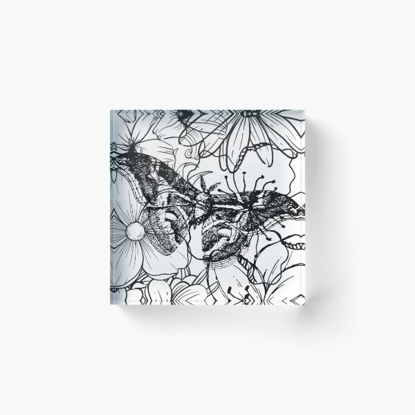 Item preview, Detailed Moon Moth and Wildflowers Aesthetic Ink Sketch designed and sold by DreamyBrushArt.