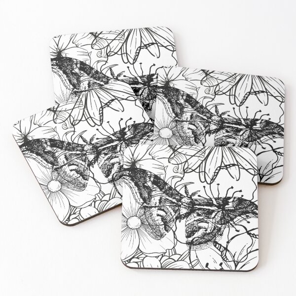 Item preview, Detailed Moon Moth and Wildflowers Aesthetic Ink Sketch designed and sold by DreamyBrushArt.