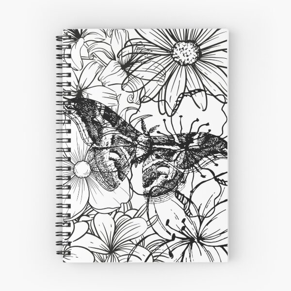 Item preview, Detailed Moon Moth and Wildflowers Aesthetic Ink Sketch designed and sold by DreamyBrushArt.