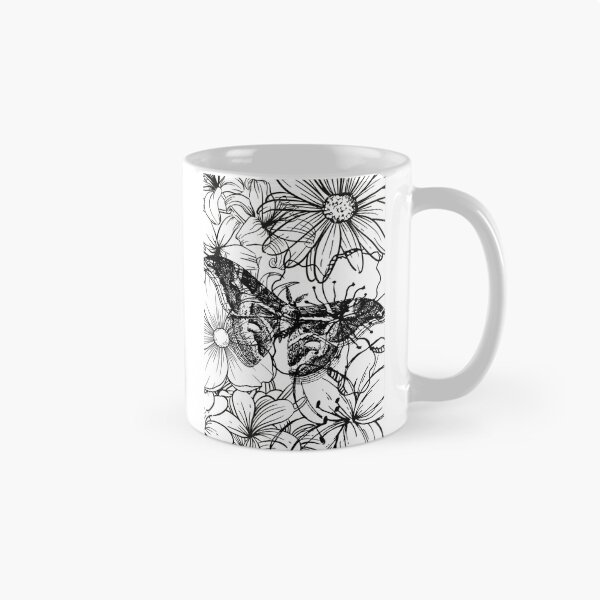 Item preview, Detailed Moon Moth and Wildflowers Aesthetic Ink Sketch designed and sold by DreamyBrushArt.