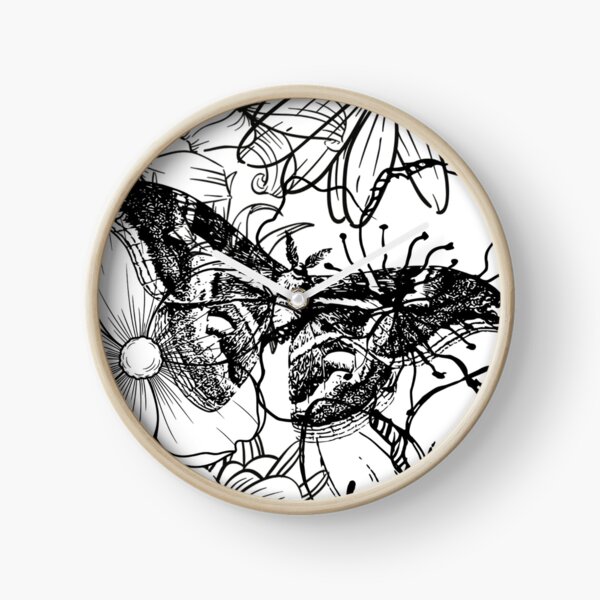 Item preview, Detailed Moon Moth and Wildflowers Aesthetic Ink Sketch designed and sold by DreamyBrushArt.