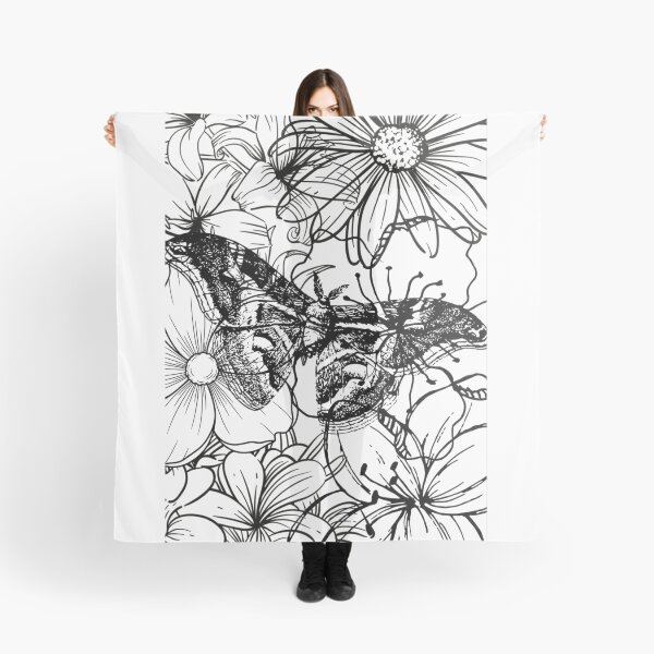 Item preview, Detailed Moon Moth and Wildflowers Aesthetic Ink Sketch designed and sold by DreamyBrushArt.