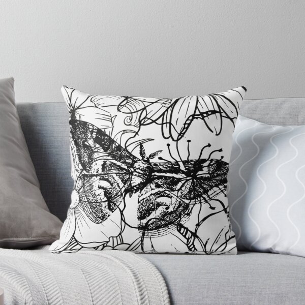 Item preview, Detailed Moon Moth and Wildflowers Aesthetic Ink Sketch designed and sold by DreamyBrushArt.