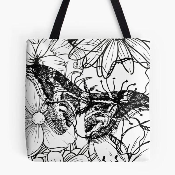 Item preview, Detailed Moon Moth and Wildflowers Aesthetic Ink Sketch designed and sold by DreamyBrushArt.