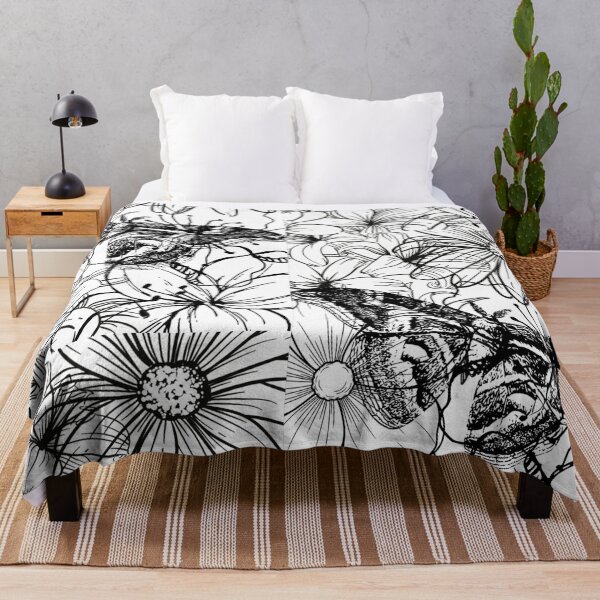 Item preview, Detailed Moon Moth and Wildflowers Aesthetic Ink Sketch designed and sold by DreamyBrushArt.