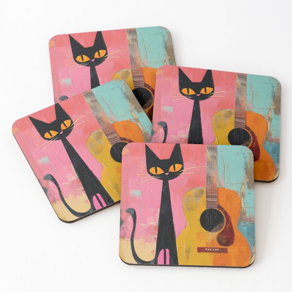 Item preview, Black Cat with Guitar - Whimsical Folk Art designed and sold by daila70.