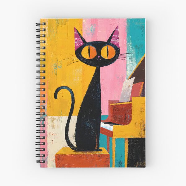 Item preview, Black Cat at the Piano Whimsical Folk Art designed and sold by daila70.