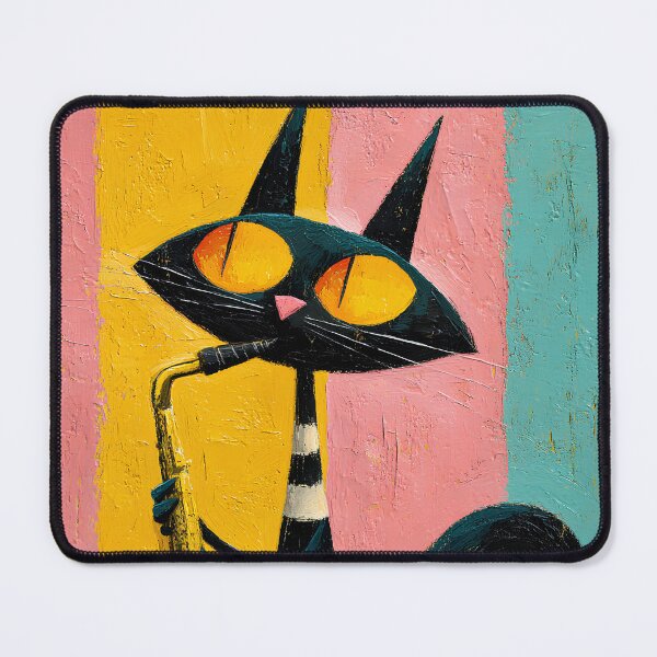 Item preview, Black Cat Playing Saxophone - Whimsical Folk Art designed and sold by daila70.