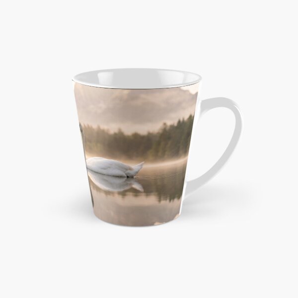 Item preview, Golden Hour Swan on Misty Lake Photography | Elegant Mountain Landscape Wall Art Sunrise designed and sold by Mypixieart.