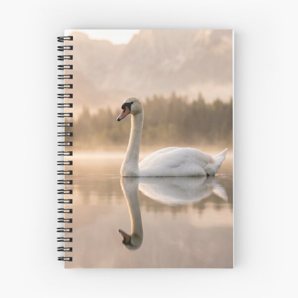 Item preview, Golden Hour Swan on Misty Lake Photography | Elegant Mountain Landscape Wall Art Sunrise designed and sold by Mypixieart.