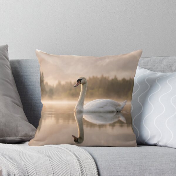 Item preview, Golden Hour Swan on Misty Lake Photography | Elegant Mountain Landscape Wall Art Sunrise designed and sold by Mypixieart.