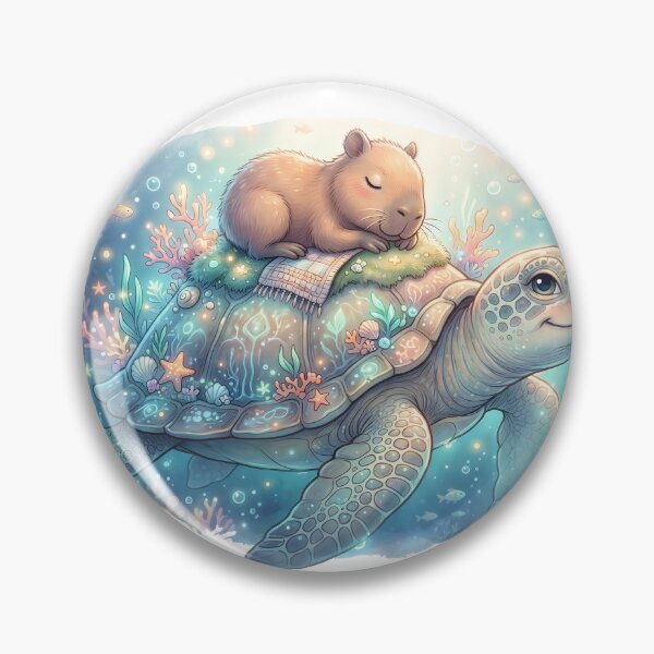 Item preview, Sleeping Capybara on Turtle Cute Wholesome Animal Friendship designed and sold by WorldShop17.