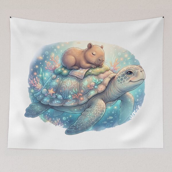 Item preview, Sleeping Capybara on Turtle Cute Wholesome Animal Friendship designed and sold by WorldShop17.