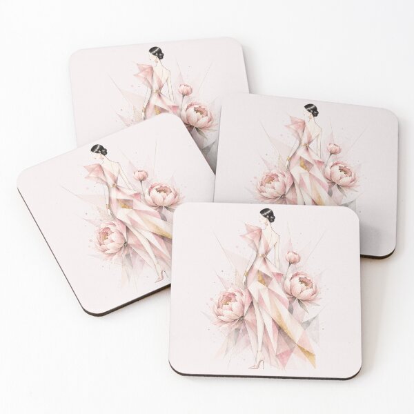 Item preview, Luxury Cubism Fashion Illustration. Pink Peonies. designed and sold by NewtBoo.