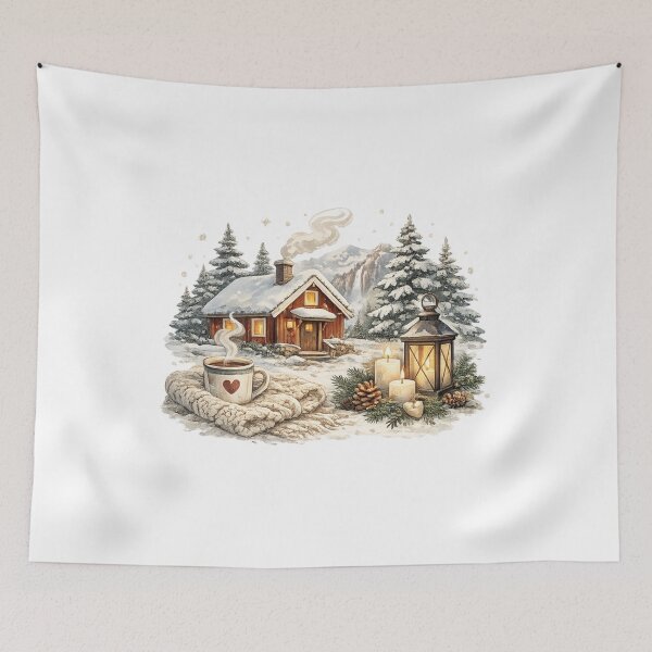 Item preview, Hygge Norway Cozy Winter Cabin Artwork designed and sold by NovaMoodCo.