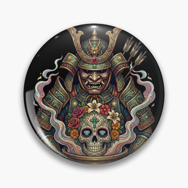 Item preview, Samurai Sugar Skull Day of the Dead Holiday Gift designed and sold by DrawHandArt.