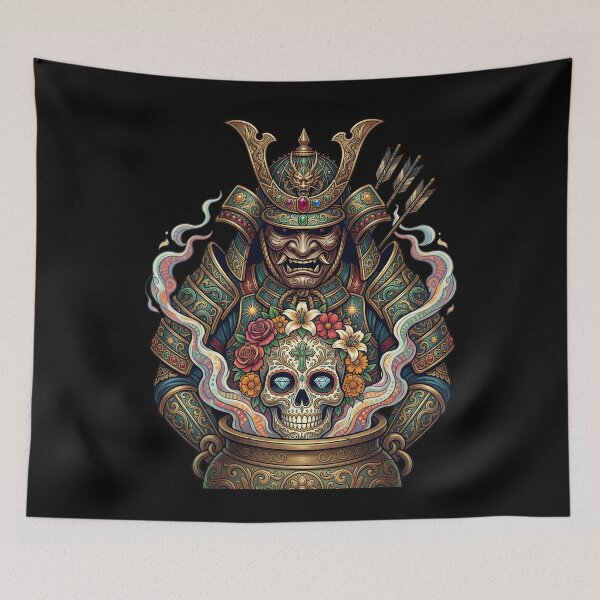 Item preview, Samurai Sugar Skull Day of the Dead Holiday Gift designed and sold by DrawHandArt.