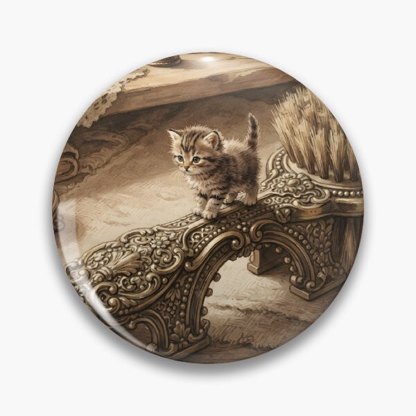 Item preview, Tiny Kitten on a Giant Vintage Ornate Hairbrush Miniature Illustration designed and sold by DuckOddity.