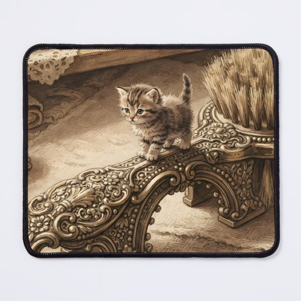 Item preview, Tiny Kitten on a Giant Vintage Ornate Hairbrush Miniature Illustration designed and sold by DuckOddity.