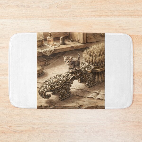 Item preview, Tiny Kitten on a Giant Vintage Ornate Hairbrush Miniature Illustration designed and sold by DuckOddity.