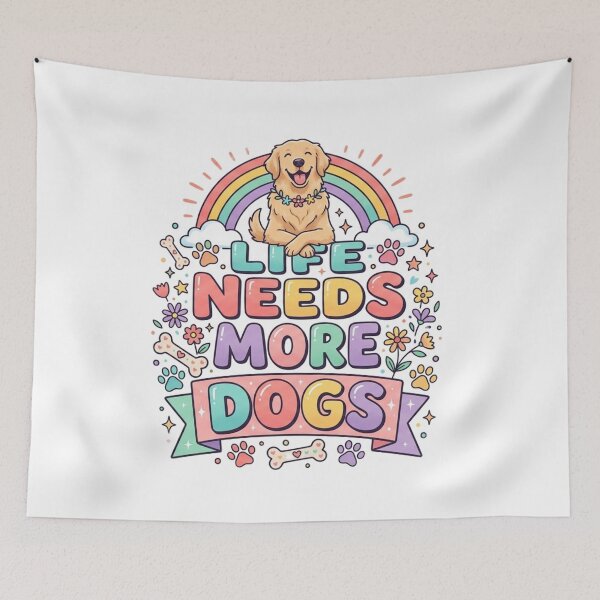 Item preview, Life Needs More Dogs | Cute Fluffy Dog Retro Typography T-Shirt for Dog Lovers designed and sold by Faisal  Shah.