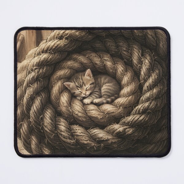 Item preview, Tiny Kitten in a Giant Decorative Rope Knot Miniature Illustration designed and sold by DuckOddity.