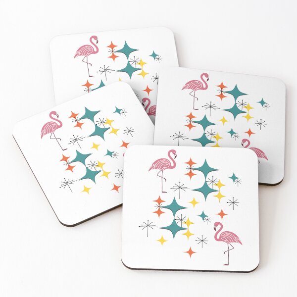 Item preview, Mid Century Modern Diamonds Starbursts Pink Flamingos designed and sold by Itaya Art.