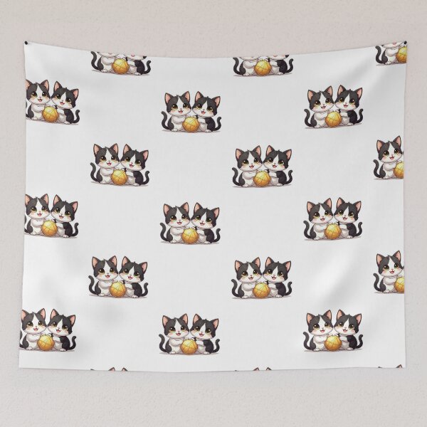 Item preview, Cute Kawaii Twin Cats Playing with Yarn Ball | Adorable Cartoon Kitty Design designed and sold by PrintforDesign.
