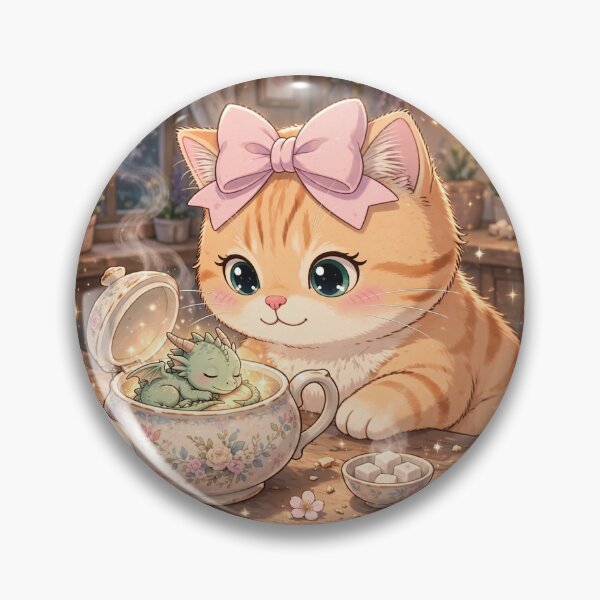 Item preview, Cozy Kitten Finding Baby Dragon in Teapot designed and sold by Moody Vibes Studio.