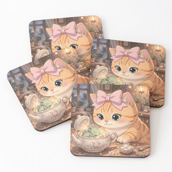 Item preview, Cozy Kitten Finding Baby Dragon in Teapot designed and sold by Moody Vibes Studio.