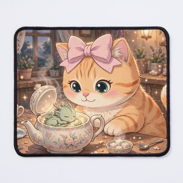 Item preview, Cozy Kitten Finding Baby Dragon in Teapot designed and sold by Moody Vibes Studio.
