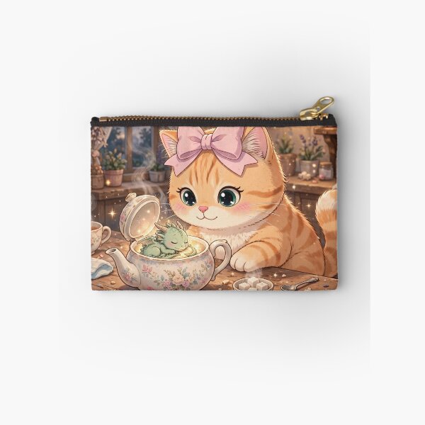 Item preview, Cozy Kitten Finding Baby Dragon in Teapot designed and sold by Moody Vibes Studio.