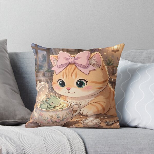 Item preview, Cozy Kitten Finding Baby Dragon in Teapot designed and sold by Moody Vibes Studio.