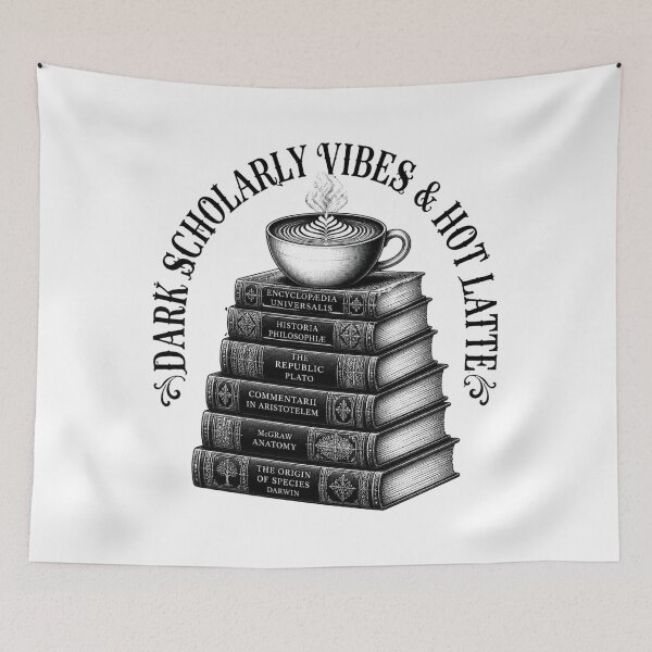 Item preview, Dark Scholarly Book Stack Vintage Latte Art designed and sold by Coffread.