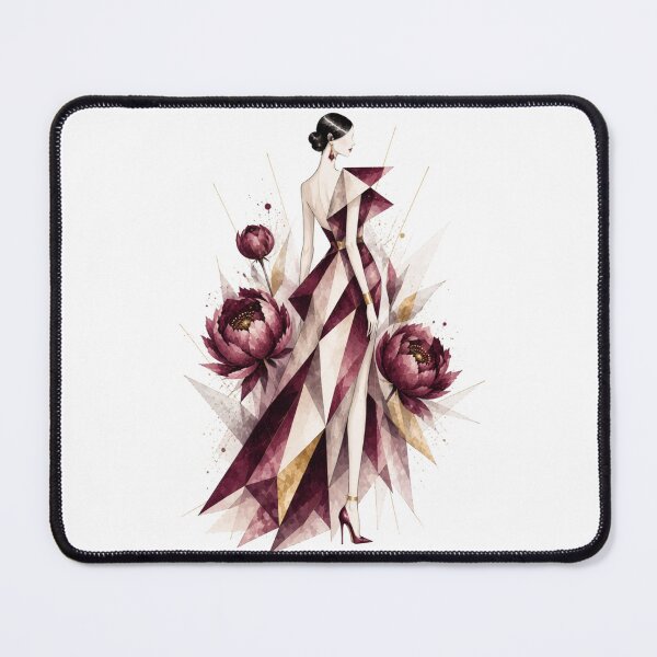 Item preview, Luxury Cubism Fashion Illustration. Peonies in red wine tones. designed and sold by NewtBoo.