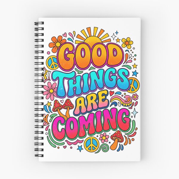 Item preview, Good Things Are Coming Retro Groovy Hippie Typography | Smiling Sun Daisy Mushroom Peace Sign | 70s Vintage Groovy Aesthetic | Boho Hippie Positive Affirmation designed and sold by CosmoMerchStore.