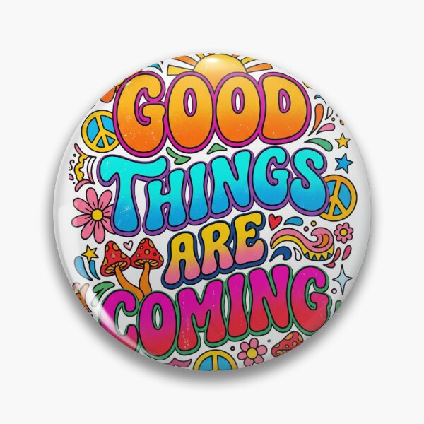 Item preview, Good Things Are Coming Retro Groovy Hippie Typography | Smiling Sun Daisy Mushroom Peace Sign | 70s Vintage Groovy Aesthetic | Boho Hippie Positive Affirmation designed and sold by CosmoMerchStore.
