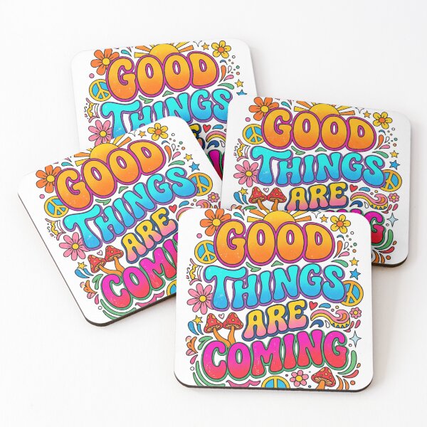 Item preview, Good Things Are Coming Retro Groovy Hippie Typography | Smiling Sun Daisy Mushroom Peace Sign | 70s Vintage Groovy Aesthetic | Boho Hippie Positive Affirmation designed and sold by CosmoMerchStore.