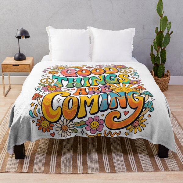 Item preview, Good Things Are Coming Psychedelic Retro Flower Power Quote designed and sold by CosmoMerchStore.