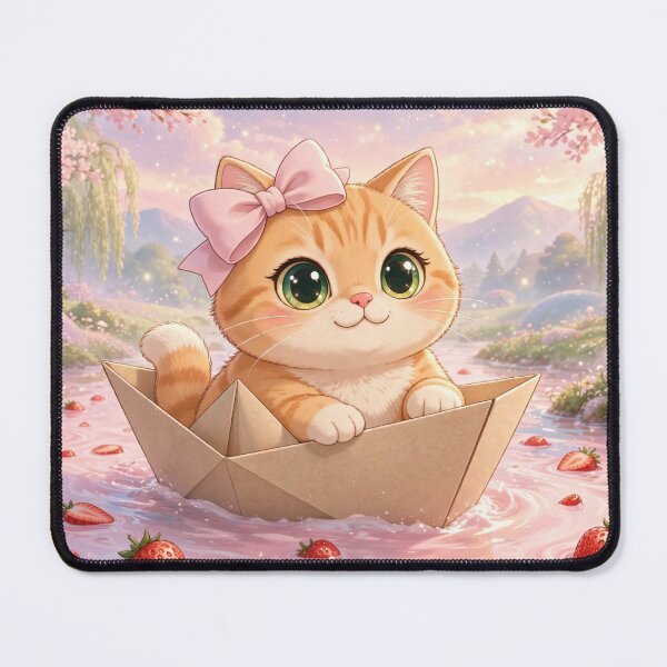Item preview, Cute Kitten Sailing Paper Boat River designed and sold by Moody Vibes Studio.