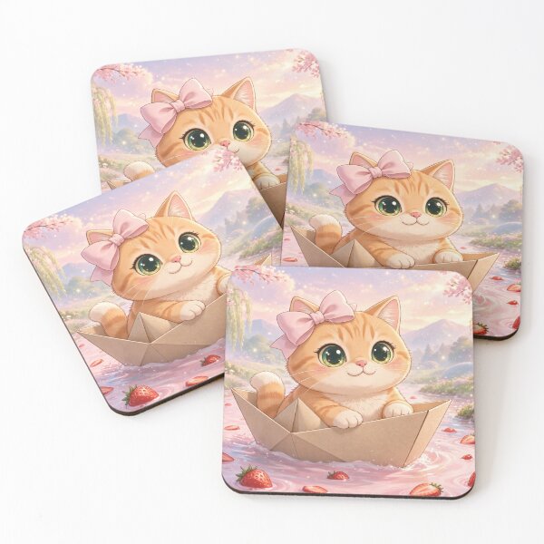 Item preview, Cute Kitten Sailing Paper Boat River designed and sold by Moody Vibes Studio.