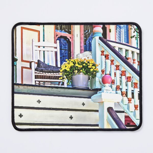Item preview, Cape May NJ - Flowers and Watering Cans on Porch Steps designed and sold by Susan Savad.